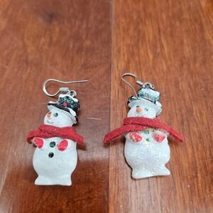 Christmas Snowman Earrings Holiday Winter Dangle Drop Festive Jewelry Vtg